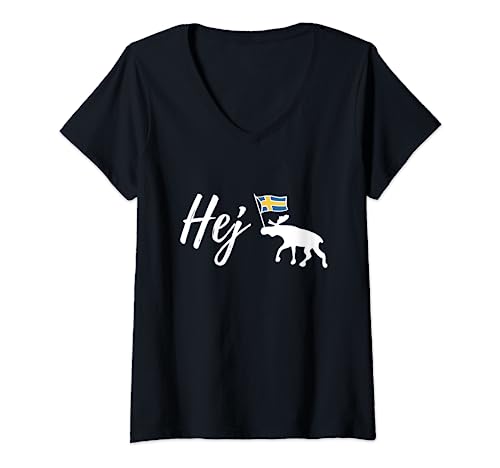 Damen Hej Elch schwedische Flagge T-Shirt mit V-Ausschnitt Damen Hej Elch schwedische Flagge T-Shirt mit V-Ausschnitt von Hej Flagge Schweden Souvenir Elch