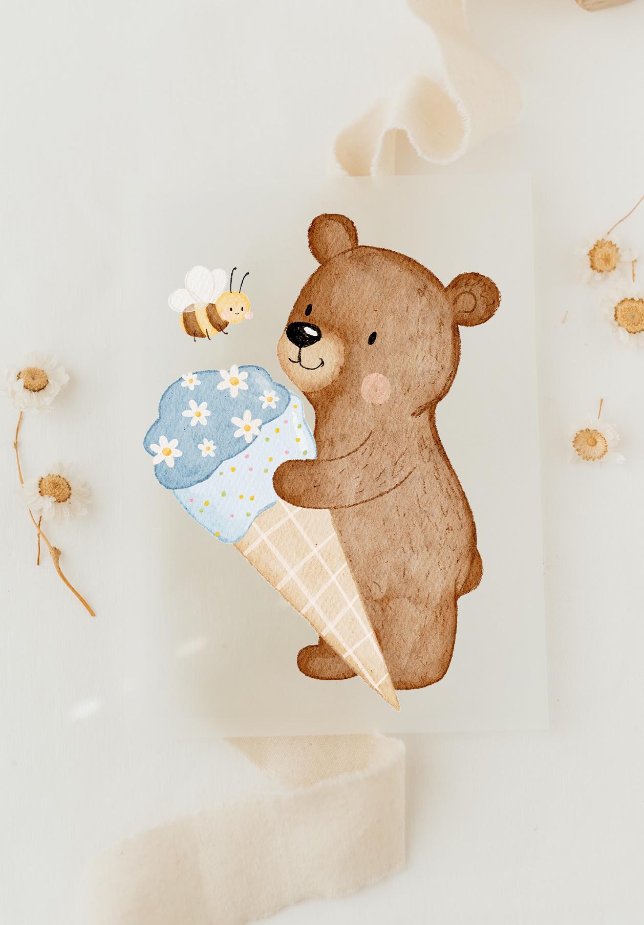 Bügelbild Bär Eis Blau Sommer - Motiv Zum Aufbügeln Auf Kinderkleidung Hej Hanni Art. Nr. Hhs-51449252413707 von HejHanni