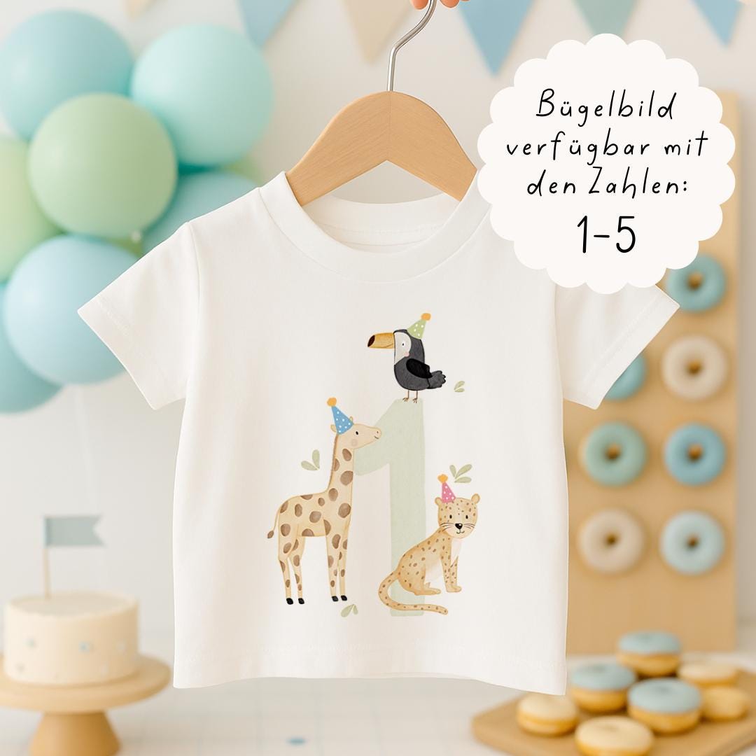 Bügelbild Zahl Safaritiere Geburtstag - Motiv Zum Aufbügeln Auf Kinderkleidung Hej Hanni Art. Nr. Hhs-51551857180939 von HejHanni