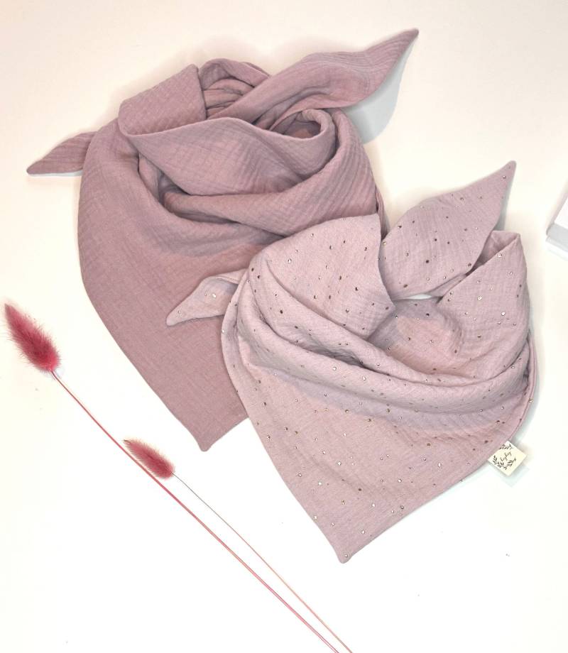 Musselin Kids Halstuch Zum Knoten Dreieckstuch Kinder Schal Rose Goldpunkte Quartzrosa Baby Musselintuch von HejHejStudio