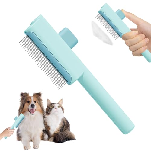 Bürste Selbstreinigende Haustierbürste für Lang- Und Kurzhaarpflege, Unterfellbürste Katzen und Hunde mit Ein Knopf Reinigung zur Einfachen Entfernung von Knoten, Verwicklungs, Matthaar (Blau) von Hekasvm