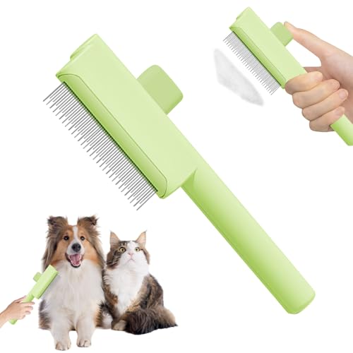 Bürste Selbstreinigende Haustierbürste für Lang- Und Kurzhaarpflege, Unterfellbürste Katzen und Hunde mit Ein Knopf Reinigung zur Einfachen Entfernung von Knoten, Verwicklungs, Matthaar (Grün) von Hekasvm