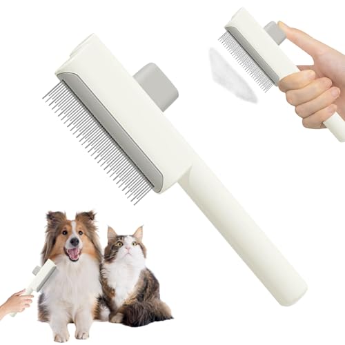 Bürste Selbstreinigende Haustierbürste für Lang- Und Kurzhaarpflege, Unterfellbürste Katzen und Hunde mit Ein Knopf Reinigung zur Einfachen Entfernung von Knoten, Verwicklungs, Matthaar (Weiß) von Hekasvm