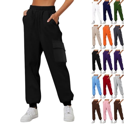 Cargohose Damen, Arbeitshose High Waist Jogginghose Damen Loose Lang Freizeithose mit Taschen Mode Einfarbig Outdoorhose Casual Elastisch Sweathose Bequeme Vintage Trainingshose Für Frauen?S-3XL? von Hekbaep