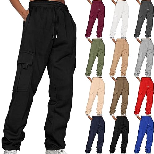 Sale Angebote Cargohose Damen, Arbeitshose Loose Freizeithose Damen Lang High Waist Jogginghose mit Taschen Mode Outdoorhose Casual Kordelzug Sweathose Bequeme Vintage Trainingshose Für Laufen von Hekbaep