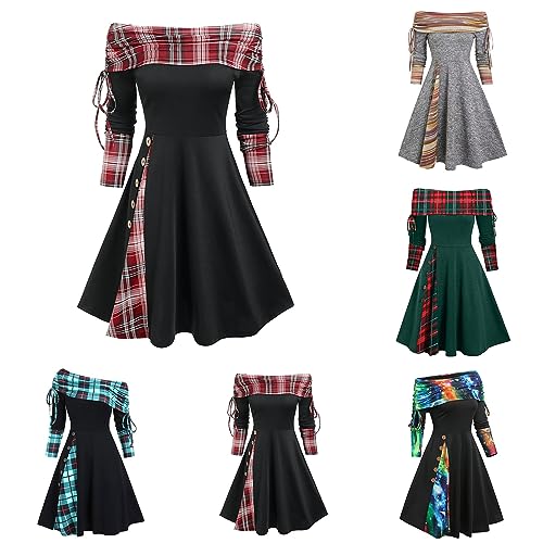 Hekbaep Halloween Kleid Damen Abendkleider Ballkleider Damen Lang Faltenrock Weihnachtskleid Damen Cocktailkleid Damen Gothic Kleidung Damen Kleider Rockabilly Kleider Damen Partykleid Damen von Hekbaep