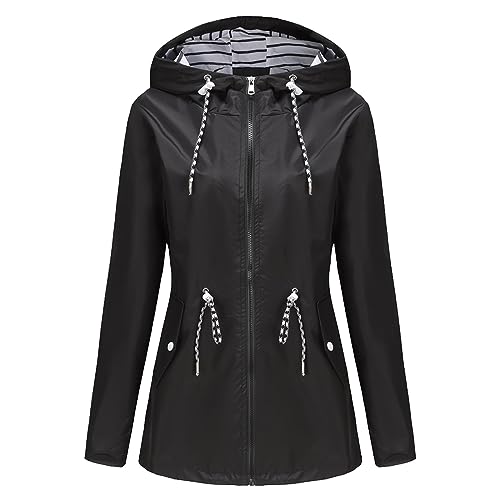 Hekbaep Regenjacke Damen Wasserdicht Atmungsaktiv Regenmantel Damen Windbreaker Lang Übergangsjacke Leichte Jacke mit Kapuze Frauen Regenparka Outdoorjacke Regenponcho für Regenzeit (S-4XL) von Hekbaep