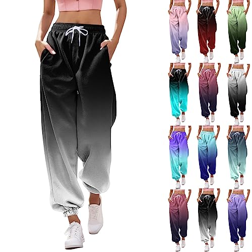 Jogginghose Damen Sporthose Lang Sweatpants High Waist Freizeithose Große Größen Warme Sweathose Mode Gradient Yoga Farbverlauf Hose Bequeme mit Taschen Lange Trainingshose Für Laufen von Hekbaep