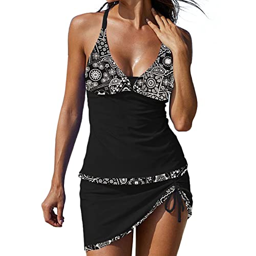 Mit Rock Bademode Frauen 2 Block Badeanzüge Stück Sexy Tankini Badeanzüge Farbe Swimwears Tankinis Set Badeanzug Für Mollige (Black, XL) von Hekbaep