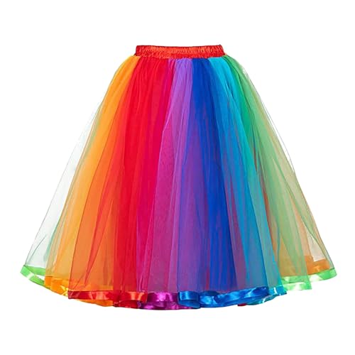 Tüllrock Damen Tutu Rock Regenbogen Tütü Erwachsene Karnevalsrock Petticoat Unterrock Kurz Tüllrock Damen Leuchtend Tüllrock XXL von Hekbaep