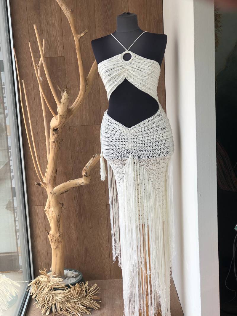 Häkeln Strand Brautkleid Handgemachte Weiße Baumwolle Boho Cover-Up Häkeln Strand Brautkleid Handgemachte Weiße Baumwolle Boho Cover-Up von HeklaniSvet