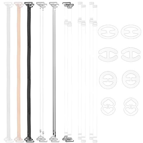 24 Stück Elastische BH Träger Unsichtbare Durchsichtige BH-Träger, 8 Transparente BH Träger Clips und 16 BH-Träger rutschfeste Bra Clips BH-Zubehör für Damen Bra Schultergurte Trägerhalter von HekouJiub
