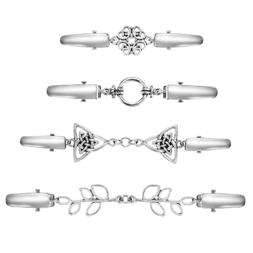4 Stück Cardigan Clips Damen Silber Pullover Clips für Kleidung Vintage Schal Sweater Hosenträger Clip Metall Hosenbund Enger Machen Ketten Anstecknadeln Broschen Damen zum Tragen, 4 Stile von HekouJiub