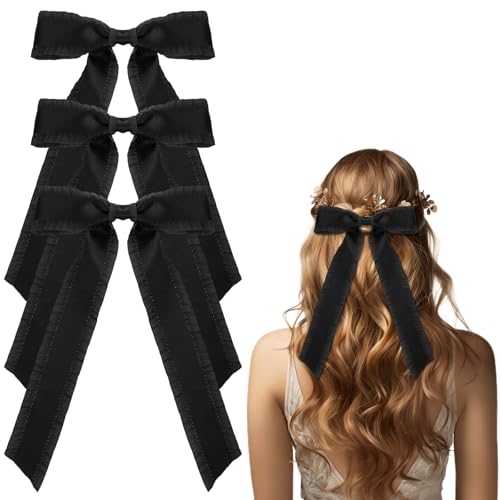 3 Stück Haarschleife Damen Französische Haarspange mit Schleife Haarclips Haarschleifen Mädchen Groß Schleifen Haarspangen Einfarbige Haarschleifen Haarnadel für Damen Mädchen (Schwarz) von HekouJiub