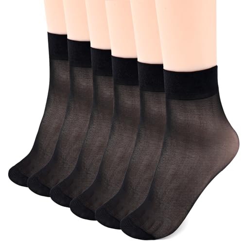 HekouJiub 12 Paar Nylon Damen Strümpfe Dünne Nylonstrümpfe Damen 20D Kurze Feinsöckchen Atmungsaktive Nylon Socken Feinstrumpfsöckchen Transparente Söckchen Verstärkte Zehenpartie (Schwarz) von HekouJiub