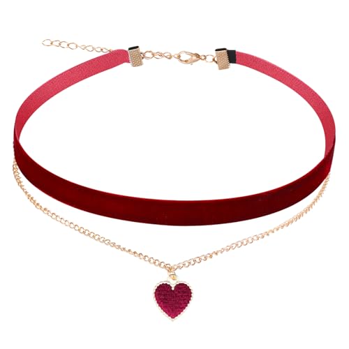 HekouJiub Gothic Samt Halskette Halloween Rot Trachtenkette Damen Choker Halskette mit Herzanhänger Verstellbare Herz Halsband 80er 90er Jahre Schleifenkette für Halloween Cosplay Party von HekouJiub
