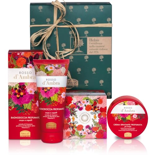 Helan, Rosso d'Ambra – Geschenkset für Damen mit Shampoo ohne Sulfate und Duschgel für Damen mit Vitamin C 200 ml + Feuchtigkeitscreme für den Körper, Mandelöl 200 ml, Pflege für Gesicht und Körper Helan, Rosso d'Ambra – Geschenkset für Damen mit Shampoo ohne Sulfate und Duschgel für Damen mit Vitamin C 200 ml + Feuchtigkeitscreme für den Körper, Mandelöl 200 ml, Pflege für Gesicht und Körper von Helan