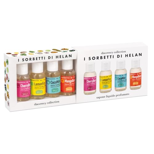 Helan I Sorbetti Flüssigseife, parfümierte Handseife, Set mit 4 Flaschen à 25 ml in Geschenkbox für Damen/Herren, Reisegröße, Handseife, natürliches Reinigungsgel, mild Travel Essentials von Helan
