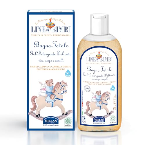 Helan, Linea Bimbi BIO - Sanftes Duschgel für Babys, Duschschaum und Shampoo mit Süßen Mandeln, Schaumbad für Kinder und Babys Reinigungsgel mit Calendula und Kamille Made in Italy, 250 ml von Helan