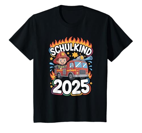 Kinder Feuerwehr Schulkind 2025 Erste Klasse T-Shirt Kinder Feuerwehr Schulkind 2025 Erste Klasse T-Shirt von Held des Schulbeginns Design