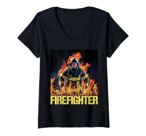 Damen Firefighter Design Feuerwehrmann im Einsatz Feuerwehr Design T-Shirt mit V-Ausschnitt Damen Firefighter Design Feuerwehrmann im Einsatz Feuerwehr Design T-Shirt mit V-Ausschnitt von Helden der Feuerwehr Firefighter Designs