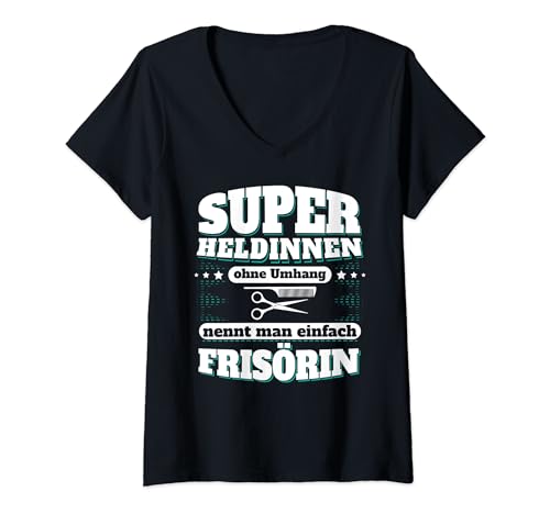 Damen Lustige Superheldinnen ohne Umhang Frisörin Friseurin Haare T-Shirt mit V-Ausschnitt Damen Lustige Superheldinnen ohne Umhang Frisörin Friseurin Haare T-Shirt mit V-Ausschnitt von Heldin & Superheldin Geschenkideen Helden Idee