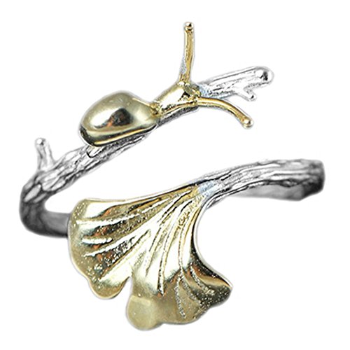 Helen de Lete Kleine Schnecke auf Ginkgo Blatt 925 Sterling Silber offenen Ring von Helen de Lete