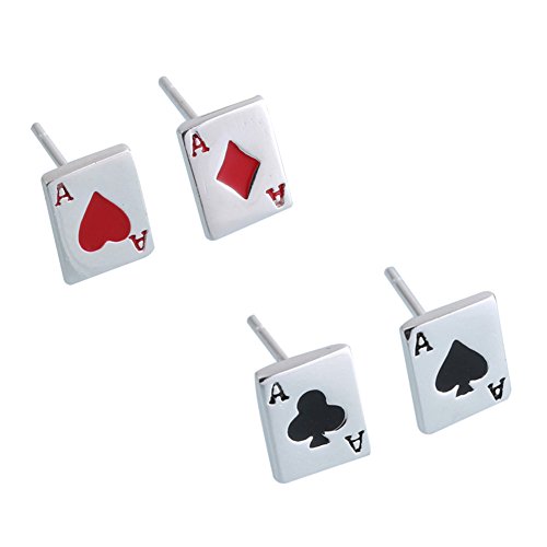 Helen de Lete Rot und Schwarz Poker 925 Sterling Silber Ohrringe (4PCS Set) von Helen de Lete