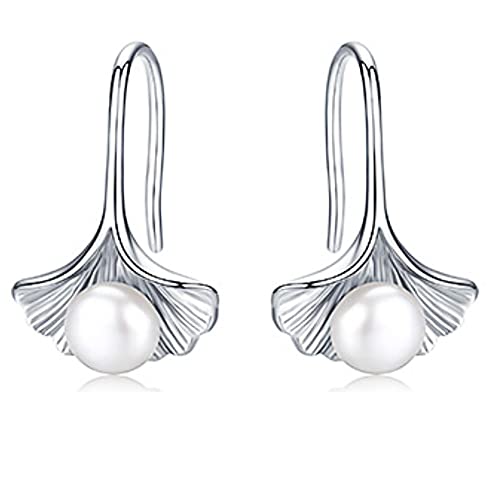 Helen de Lete S925 Sterling Silber Elegante Perle auf Ginkgoblatt Ohrring von Helen de Lete