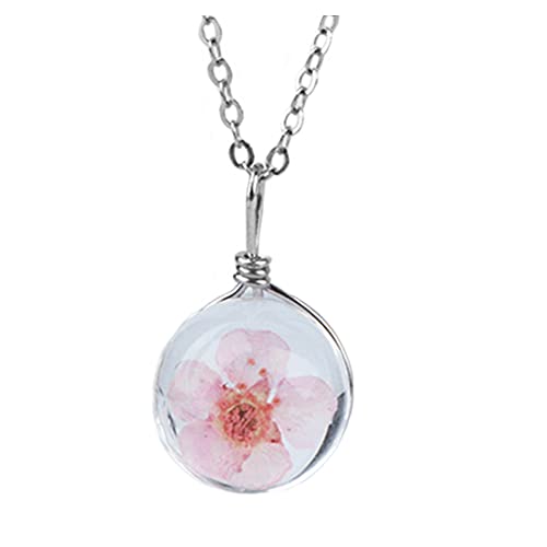 Helen de Lete S925 Sterling Silber Rosa Sakura-Blumen in der Glaskugel Halskette von Helen de Lete