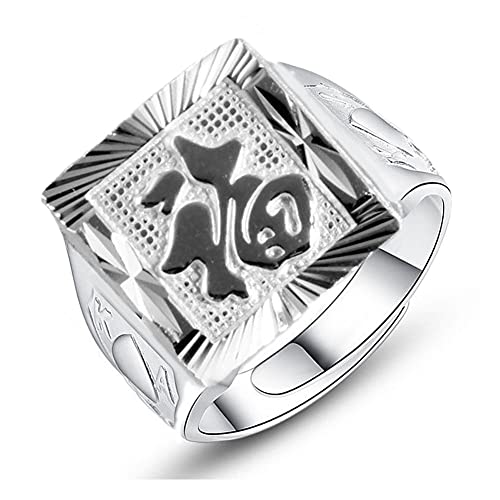 Helen de Lete S999 Sterling Silber Chinesisch Glückverheißend Glücksbrief Verstellbarer Herrenring von Helen de Lete