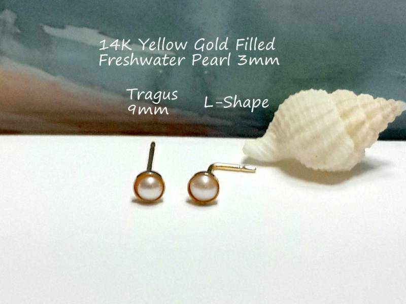 14K Gold Gefüllte Perle Tragus Ohrstecker, 3 Mm L-Form Post, 22G 20G, Juni's Birthstone von HelenCollectionJewel