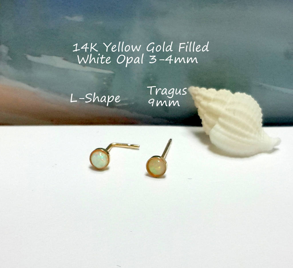 14K Gold Gefüllter Weißer Opal Tragus Ohrstecker, L-Förmiges Piercing | 20G/22G, Dornröschen von HelenCollectionJewel