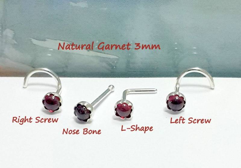 sterling Silber Granat Nasenstecker 22G-16G, Nasenknochen, Schraube, L-Form, Januar Geburtsstein sterling Silber Granat Nasenstecker 22G-16G, Nasenknochen, Schraube, L-Form, Januar Geburtsstein von HelenCollectionJewel
