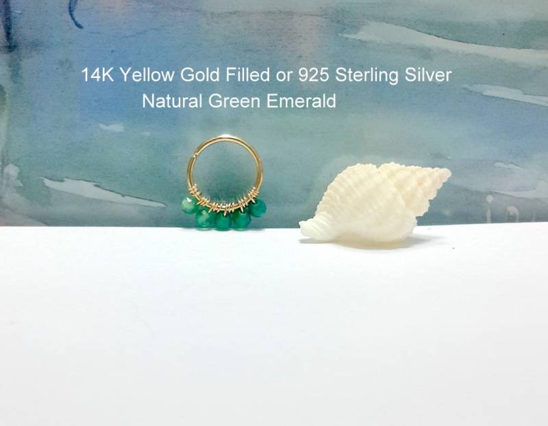 Smaragd Helix Hoop Knorpelpiercing Aus 14K Gold, Knorpelring Sterling Silber Smaragd Helix Hoop Knorpelpiercing Aus 14K Gold, Knorpelring Sterling Silber von HelenCollectionJewel