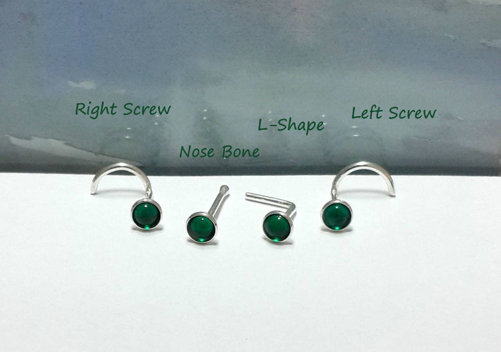 Smaragd Sterling Silber Nasenstecker 16G 18G 20G 22G 24G, Nasenknochen, Schraube, L-Form von HelenCollectionJewel