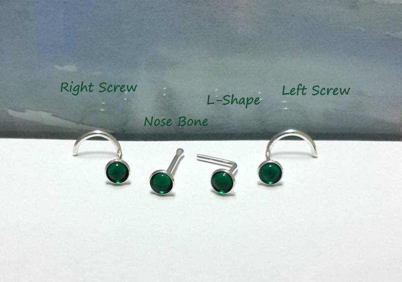 Smaragd Sterling Silber Nasenstecker 16G 18G 20G 22G 24G, Nasenknochen, Schraube, L-Form von HelenCollectionJewel