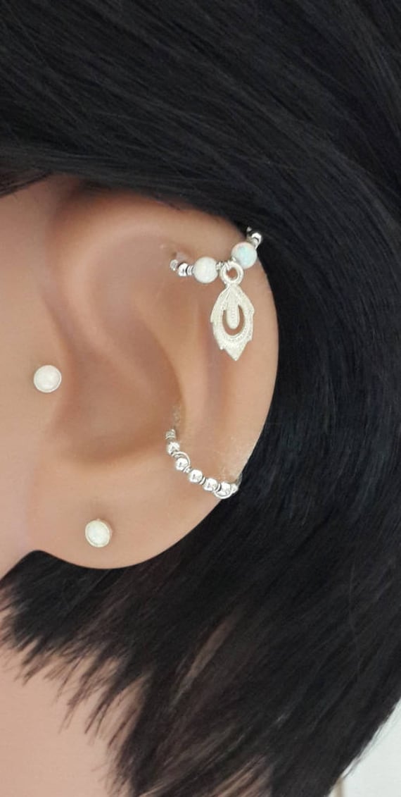 Opal Blatt Knorpel Ohrring, 925 Sterling Silber Helix Hoop | 16G-22G14K Gold Filled, Halloween Opal Blatt Knorpel Ohrring, 925 Sterling Silber Helix Hoop | 16G-22G14K Gold Filled, Halloween von HelenCollectionJewel