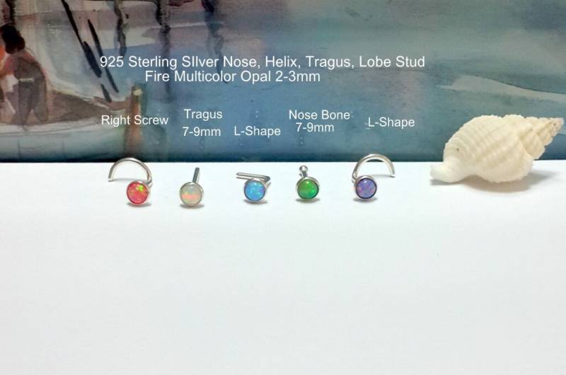 sterling Silber Opal Nasenstecker Helix, Tragus, L-Form von HelenCollectionJewel
