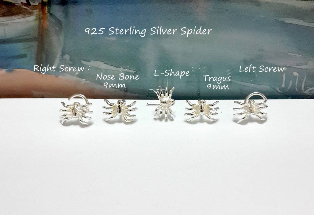 sterling Silber Spinne Nasenstecker, Halloween Tragus Piercing, Rechts Links Nasenloch, Schraube, Knochen, L-Form von HelenCollectionJewel