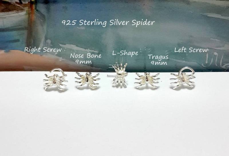 sterling Silber Spinne Nasenstecker, Halloween Tragus Piercing, Rechts Links Nasenloch, Schraube, Knochen, L-Form von HelenCollectionJewel