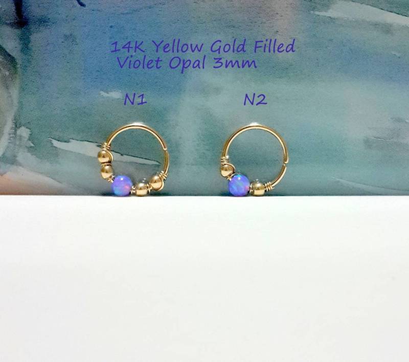 14K Gold Gefüllter Violet Opal Conch Ring - Oktober Geburtsstein, 22G-16G, Handgefertigt von HelenJewelryK