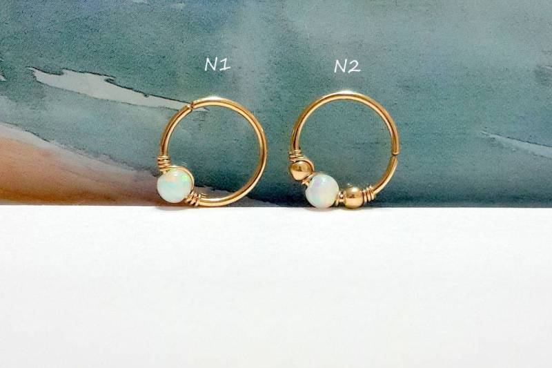 14K Gold Filled Opal Nasenring Hoop Oktober Geburtsstein, 24G-16G, Geburtsstein von HelenJewelryK