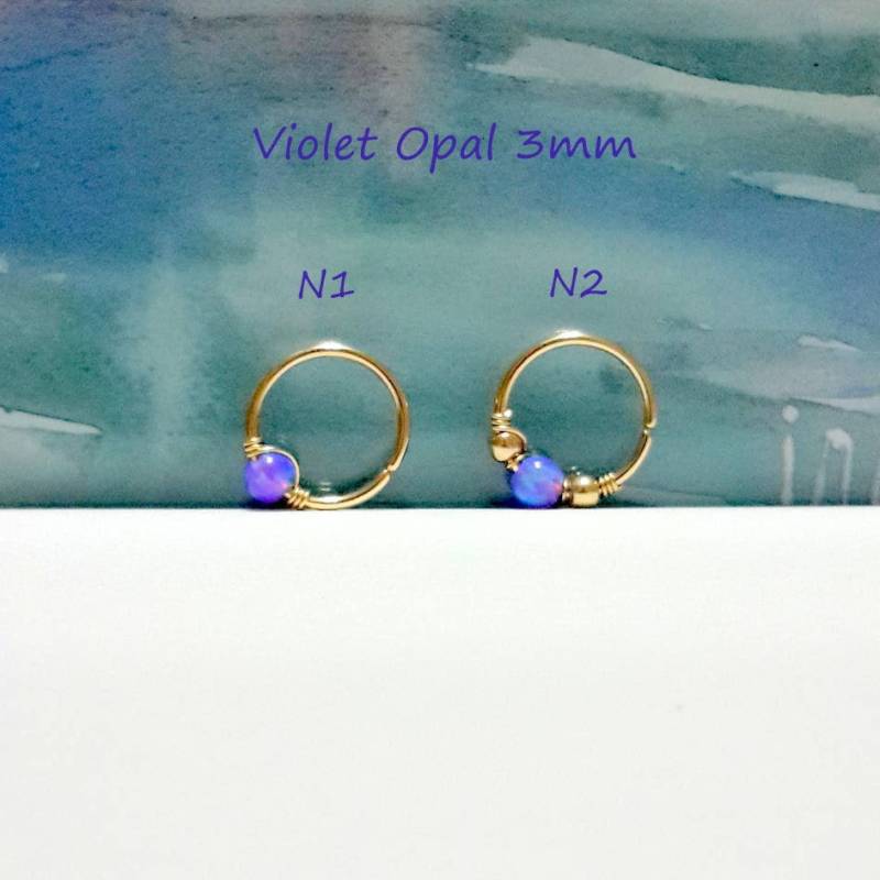 Gold Filled Violet Opal Ohrring Helix, Tragus, Septum Piercing, 22G-16G, Unikate von HelenJewelryK