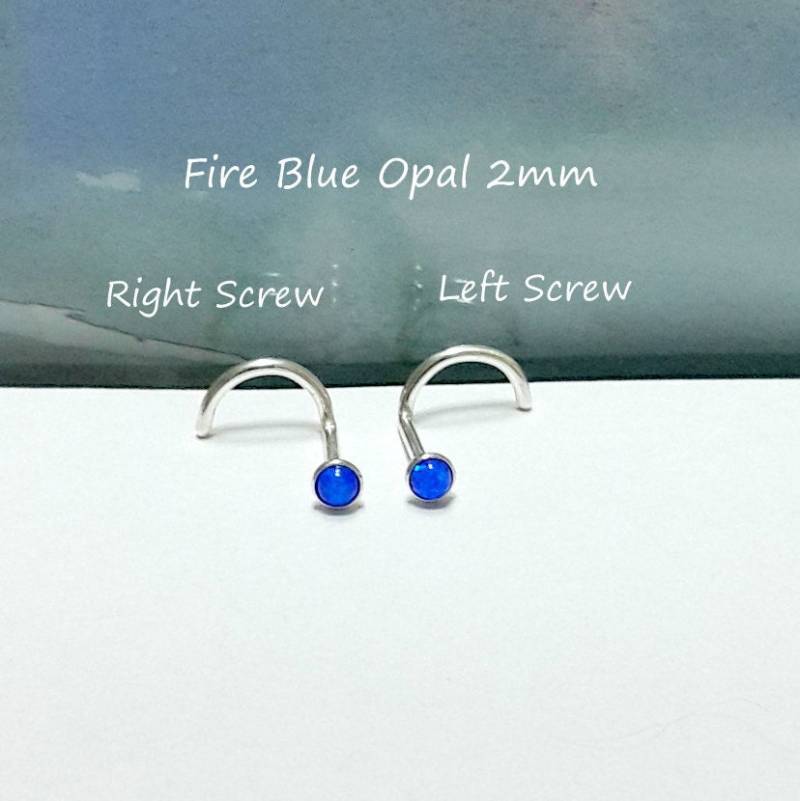 Feuerblauer Opal Nasenstecker 925 Sterling Silber, 18G 20G 22G, Schraube, Knochen, L-Form von HelenJewelryK