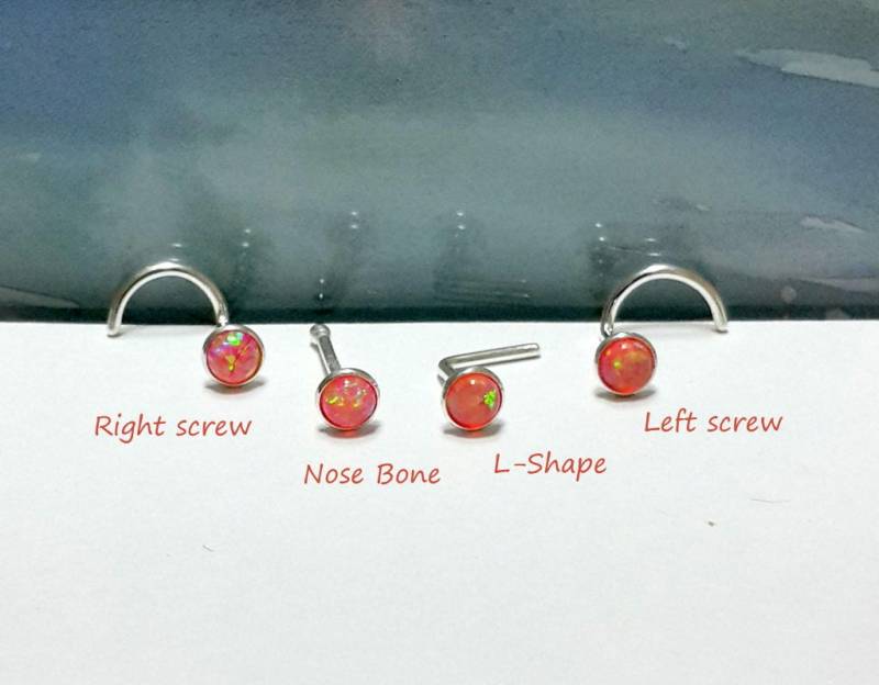 Korallen Opal Sterling Silber Nasenstecker Knochen, Schraube, L-Form, 24G-16G, Unikate Geschenke von HelenJewelryK