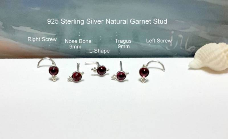 sterling Silber Granat Nasenstecker 22G-16G, Helix, Tragus, Schraube, Knochen, L-Form, Tag Der Arbeit von HelenJewelryK
