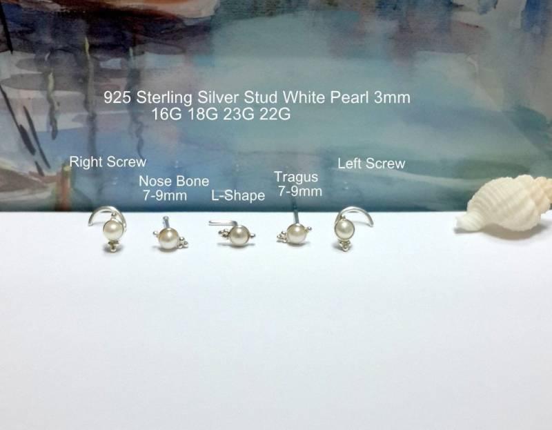 Weiße Perlmutt-Nasenstecker Tragus Helix-Piercing, 22G-16G, Juni Geburtsstein von HelenJewelryK