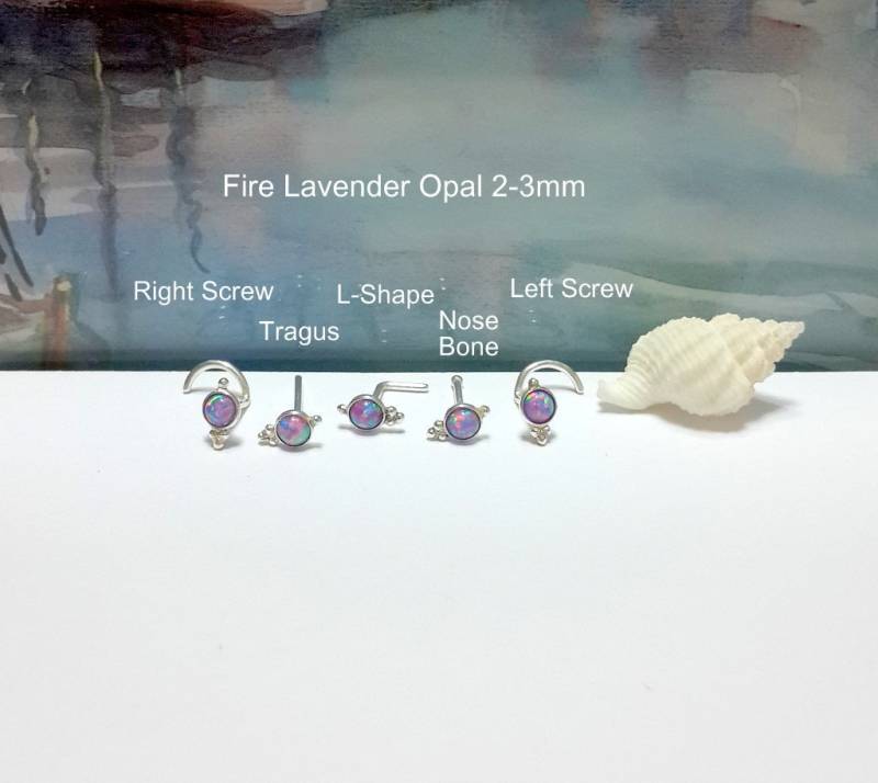 Lavendel Opal Sterlingsilber Nasenstecker Tragus Helix Piercing, 22G-16G, Screw, Bone, L-Form von HelenJewelryK