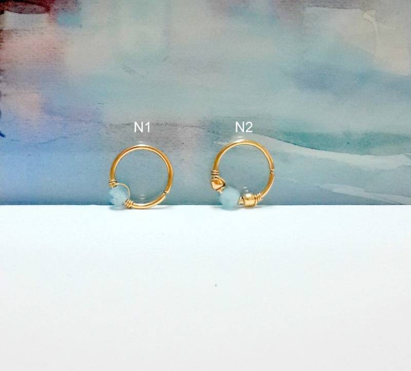 Aquamarin Nasenring 14K Gold Filled Oder 925 Sterling Silber, 22G-16G, März Geburtsstein von HelenJewelryK